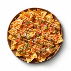plate of nachos isolated on white background