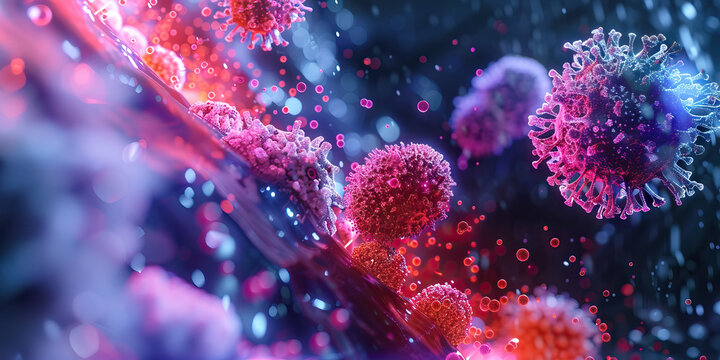 Host Immune Response Activation: High-resolution microscopy depicting immune cell activation and cytokine release in response to bacterial invasion, highlighting inflammation pathways