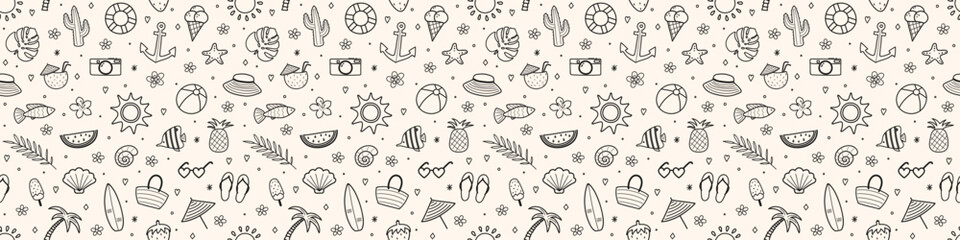 Summer texture with hand drawn elements. Creative holiday background. Vector illustration