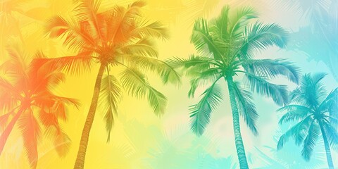 a image of a colorful picture of palm trees against a rainbow sky