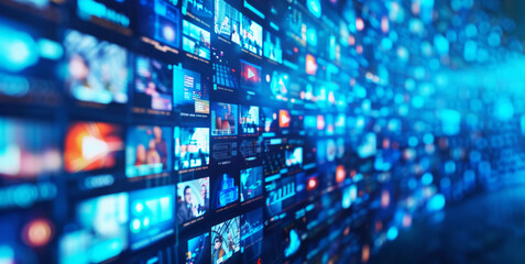 digital background of multiple images and video screens, 