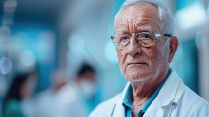 Fototapeta premium Senior Male Scientist is depicted wearing a White Lab Coat and Glasses