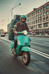 Fototapeta na wymiar man on a scooter delivering food