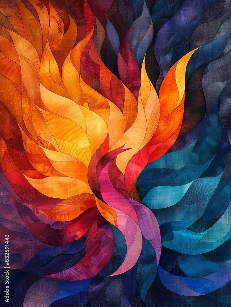 Poster a phoenix rises from the ashes in a vibrant display of color and light. the mythical bird is a symbo