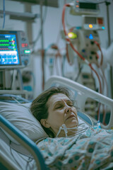 an elderly woman is lying in the hospital