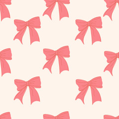 Seamless pattern with cute  pink bows. Trendy hair braiding accessory. Hand drawn vector illustration.