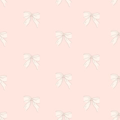 Seamless pattern with cute  beigebows. Trendy hair braiding accessory. Hand drawn vector illustration.