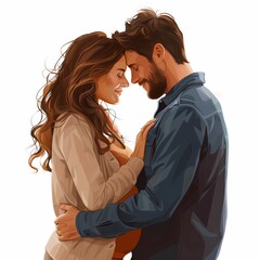 Loving couple embracing, radiating warmth and connection, symbolizing love, affection, and togetherness on a white background.