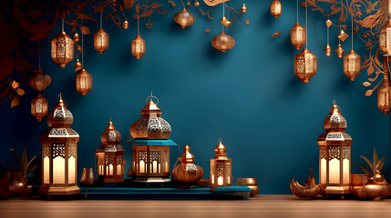 Obraz premium Ramadan Lantern decoration background 3d rendering