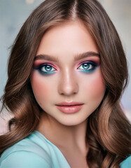 portrait of a woman.Beautiful girl with trendy bright makeup, attractive and beautiful to look at. Beauty face. Photo taken in the studio. For advertising use, girl poster image.