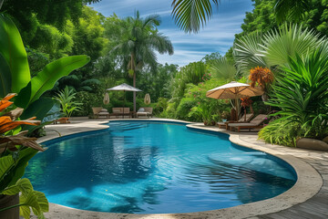 swimming pool in tropical resort