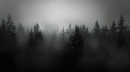 Fototapeta premium Moody Monochrome Foggy Forest Landscape Mysterious and Atmospheric Wilderness Scenery