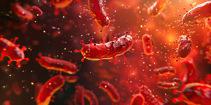 Antibiotic Resistance Mechanisms: Microscopic visualization of bacterial cells evading antibiotic attacks, highlighting resistance mechanisms