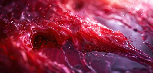 Closeup of a medical illustration of a leaky heart valve, with visible red liquid flow