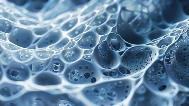 Closeup of a synthetic membrane used in filtration, with visible pores and texture