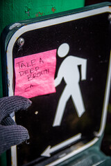 Crosswalk button inspirational note pink sticky note