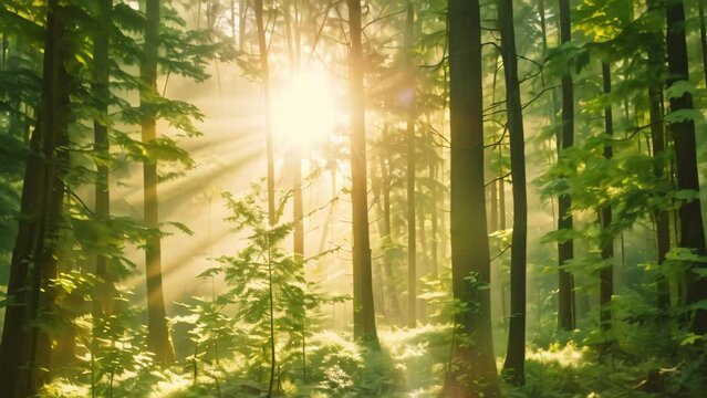 Abundant green trees creating a dense forest canopy, A mystical forest where trees whisper secrets of the latest podcast episodes