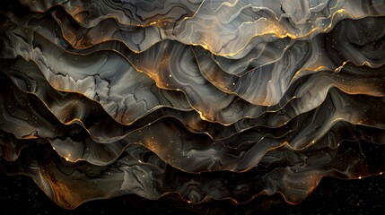 Abstract background with wavy layers and golden edges.