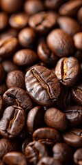 Fototapeta premium Close up of arabica coffee beans with a brownish color