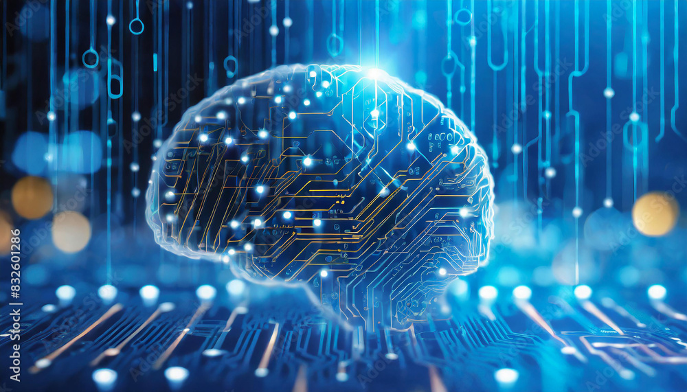 Aufkleber illustration of digital brain connected to data center. artificial intelligence concept. generative 
