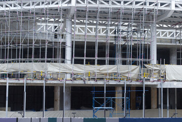 under construction site zone with scaffolding