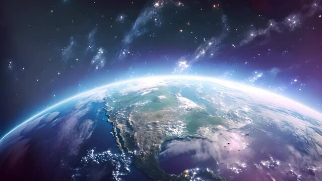 A mesmerizing view of the Earth from space, showcasing the swirling clouds, the vast blue oceans, and the continents in all their glory.