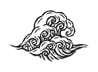 Classic Japanese waves in vector design. Hand drawing sketch waves