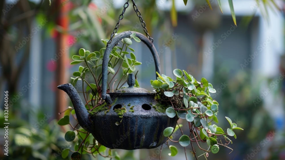 Poster a discarded teapot has been transformed into a unique hanging planter perfect for small trailing pla