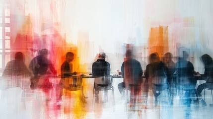 Fototapeta premium Corporate professionals collaborating in their office's conference room, with a sense of motion blur, as they exchange ideas and strategize for their company's business objectives