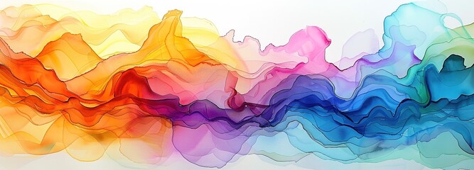 Energetic Rainbow Waves - Vibrant Watercolor Abstract Artwork with Dynamic Hues