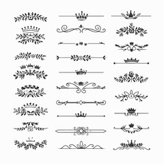 A collection of ornate design elements, primarily in the form of decorative dividers or borders. These designs are symmetrical and feature a mix of floral and crown motifs. They are positioned horizon