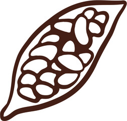Cacao, chocolate doodle set. Perfect for cafe, shop, menu, label, print, logo. Vector illustration. Cacao plant, fruit.
