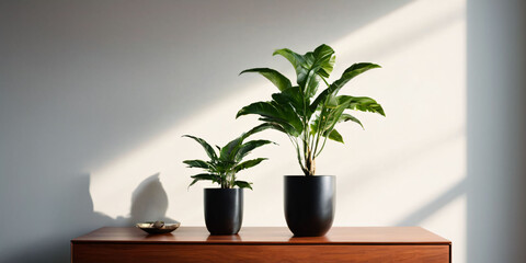 A minimalist living room with a single, elegant plant, set against a wall with a subtle, gradient texture