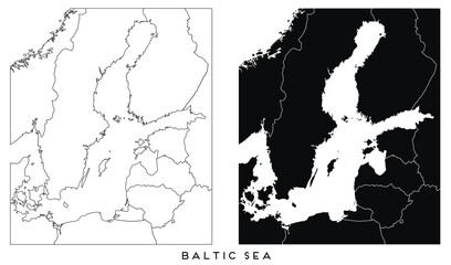 Baltic Sea map of city regions districts vector black on white and outline