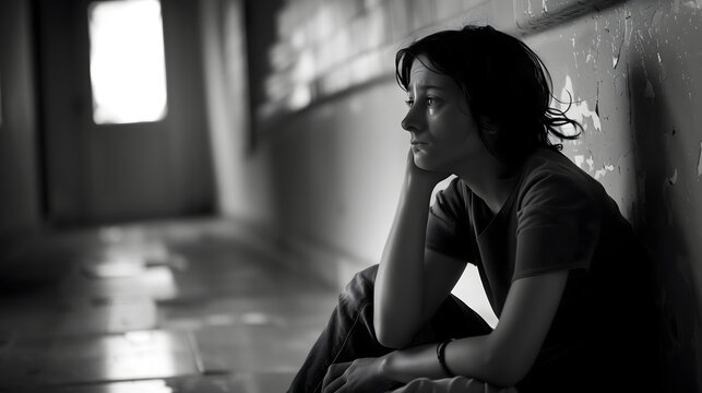 Joven adolescente triste y en soledad