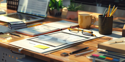Close-up of a personal assistant's desk with scheduling tools and correspondence, illustrating a job in personal assistance