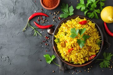 pilau rice with curry indian desi food
