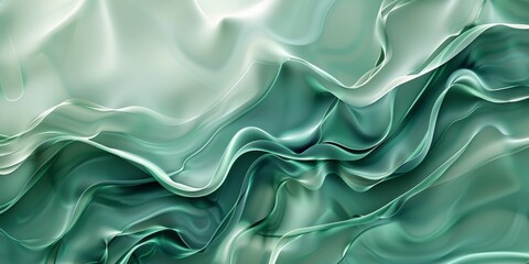 Fototapeta premium Flowing abstract green waves with a smooth, calming effect, creating a peaceful atmosphere