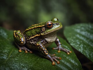 Obraz premium Close-Up Image of a Colorful Frog in the Amazon Rainforest: Capturing Nature's Beauty