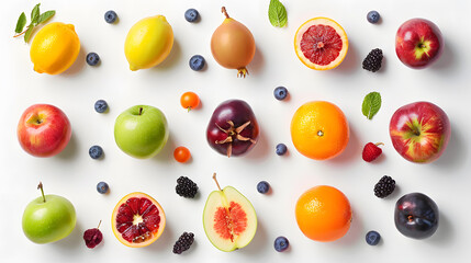 Collection of mixed fruits overhead view flat lay