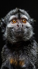 Close-up view of a Silvery Marmoset monkey against a black background