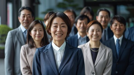 Fototapeta premium Diverse Business Team Smiling and Standing Together Outside Office Building 