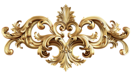 Rococo ornament frame, noble golden vintage style ornamental stucco