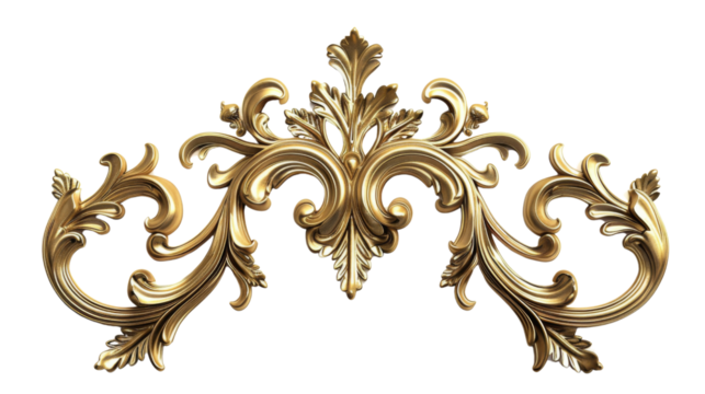 Rococo ornament frame, noble golden vintage style ornamental stucco