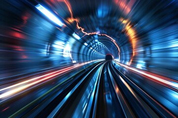 Futuristic neon tunnel bright cyberspace hall party road glowing arch colorful digital background modern future corridor hallway space tech virtual reality vr subway portal web illustration internet