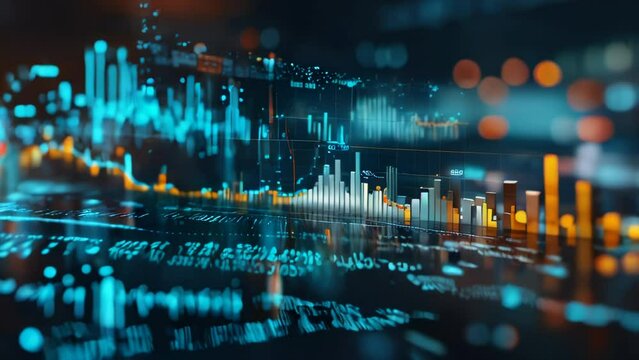 digital interface with various financial graphs, reflecting intricate data analysis or market analytics