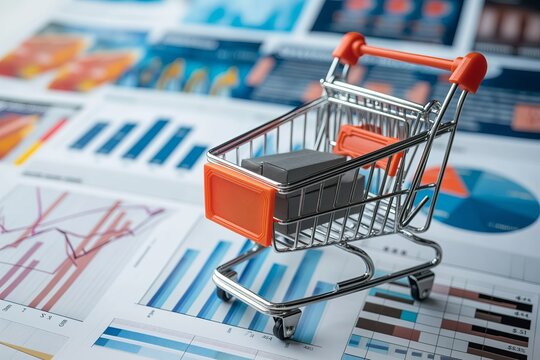 Shopping cart on financial graphs and charts