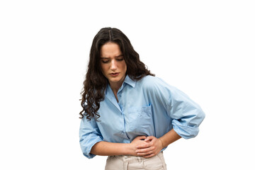Attractive woman feel backache spine pain because of UTI pyelonephritis disease. Kidney infection...