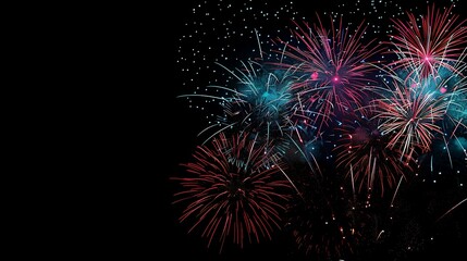 The image is a photograph of fireworks exploding in the night sky