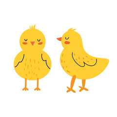 Cute vector little chick. Newborn chicken in the hand drawn style. Domestic bird. Farm animal. White isolated background.